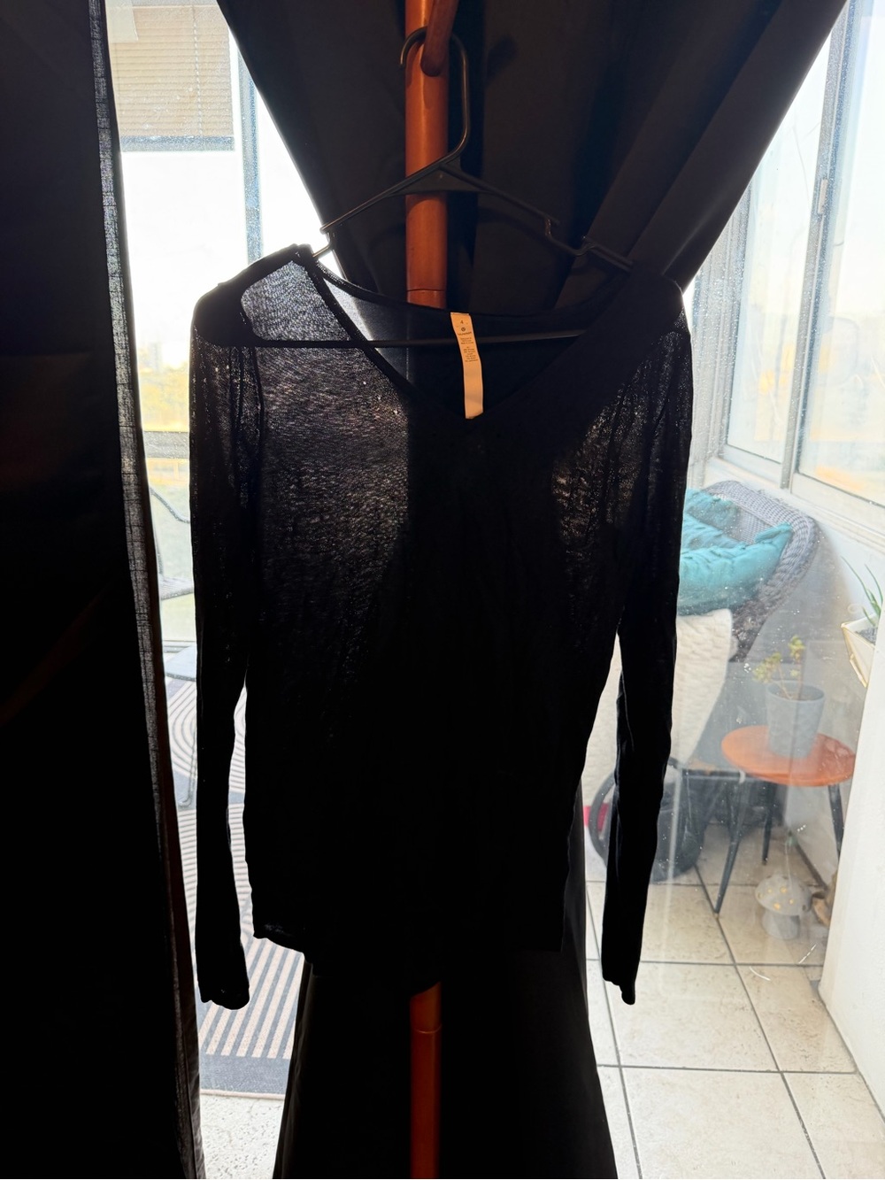 Lululemon size 4 Black Long-Sleeve Sheer V-Neck long Top